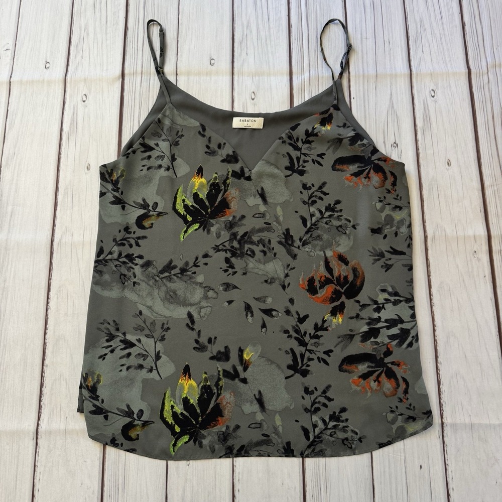 Aritzia Babaton Everly‎ Camisole Large Gray Tank Top Floral Print Cami Womens